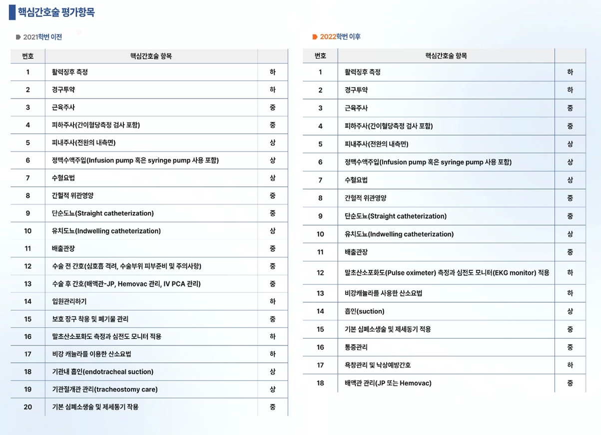 핵심간호술 평가항목